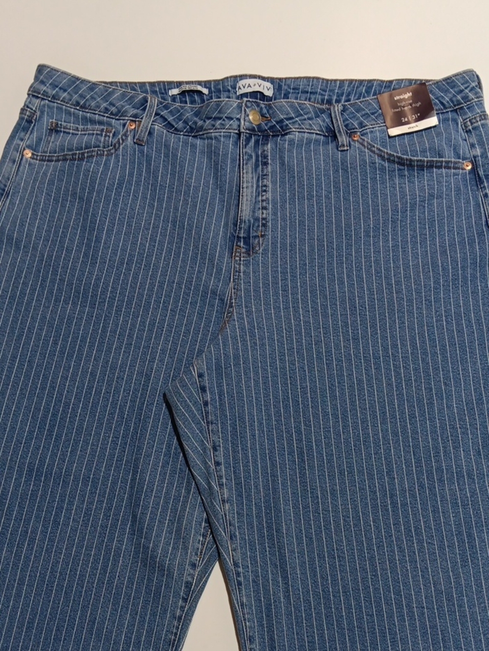 AVA & VIV Women’s Blue High Rise Straight Pinstripe Jeans Size 24